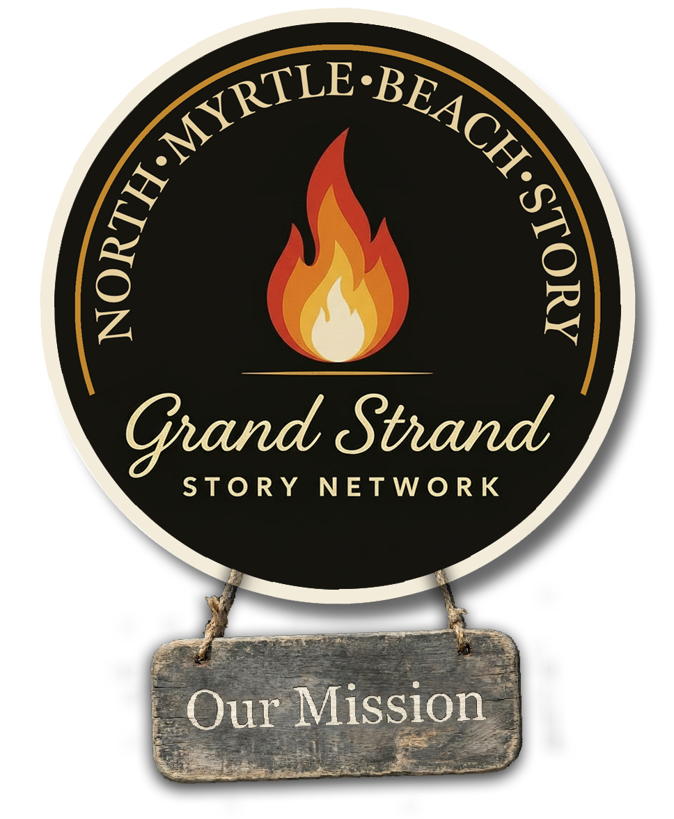 Grand Strand Story Network logo with Our Mission sign